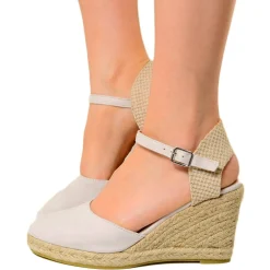 Sandali Espadrillas Platform in Corda Avorio in Ecopelle