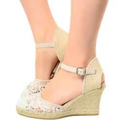 Sandali Espadrillas Platform Bianche in Corda in Pizzo