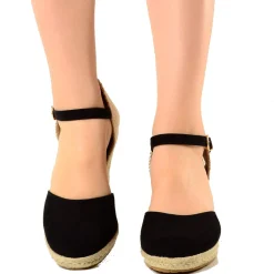 Sandali Espadrillas Platform in Corda Neri in Similpelle