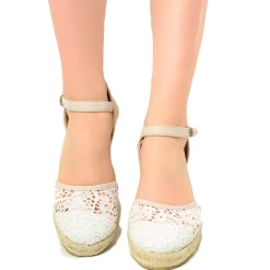 Sandali Espadrillas Platform Bianche in Corda in Pizzo