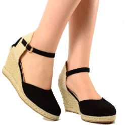 Sandali Espadrillas Platform in Corda Neri in Similpelle