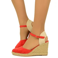 Sandali Espadrillas Rosse in Corda in Similpelle Scamosciata