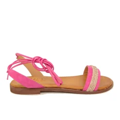 Sandali Fuxia in Pelle Scamosciata alla Schiava con Strass