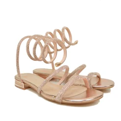 Sandali Gioiello con Serpente Tacco Basso Laminato Rosa Caffènero