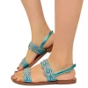 Sandali Gioiello in Pelle Turchese con Strass e Perle