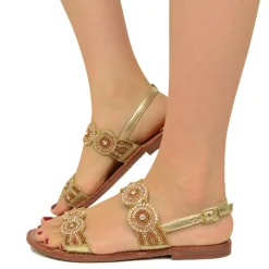 Sandali Gioiello in Pelle Platino con Strass e Perle