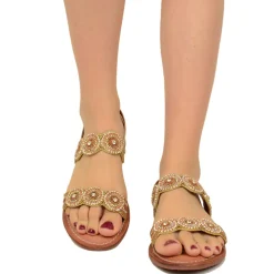 Sandali Gioiello in Pelle Platino con Strass e Perle