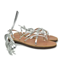 Sandali Infradito Argento alla Schiava Gladiatore Suoletta Cuoio by Ki