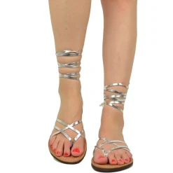 Sandali Infradito Argento alla Schiava Gladiatore Suoletta Cuoio by Ki