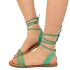 Sandali Verdi in Pelle Scamosciata alla Schiava con Strass