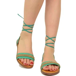 Sandali Verdi in Pelle Scamosciata alla Schiava con Strass