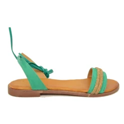 Sandali Verdi in Pelle Scamosciata alla Schiava con Strass