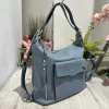 Shoulder Bag that becomes Backpack in Real Leather Blue Jeans Logo K F