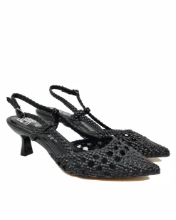 Slingback Caffènero Intrecciate Tacco 6 cm Scarpe da Cerimonia Nere