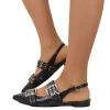 Slingback Piatte Fibbione a Punta Eleganti Vera Pelle Nera Décolletée