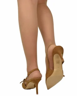 Slingbacks DIVINE FOLLIE Suede Silver Buckles 7 cm Heel Cognac