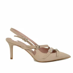 Slingbacks DIVINE FOLLIE Suede Silver Buckles 7 cm Heel Blush
