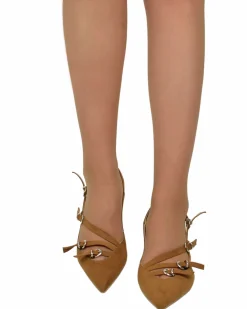 Slingbacks DIVINE FOLLIE Suede Silver Buckles 7 cm Heel Cognac