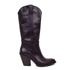 Smooth Elegant Texan High Boots in Black Genuine Leather 9 cm Heel