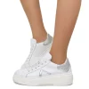 Sneakers Bianche Dettagli Argento Vera Pelle Punta Tonda Divine Follie