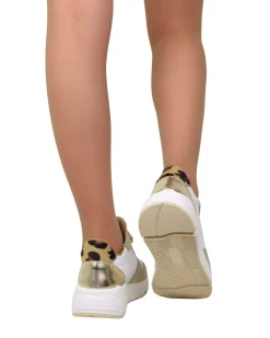 Sneakers Bianche e Beige Donna con Pelle Scamosciata animalier