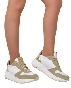 Sneakers Bianche e Beige Donna con Pelle Scamosciata animalier