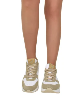 Sneakers Bianche e Beige Donna con Pelle Scamosciata animalier
