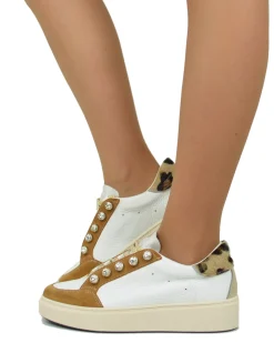 Sneakers con Bottoni Leopardate in Pelle e Camoscio Vera Pelle DIVINE