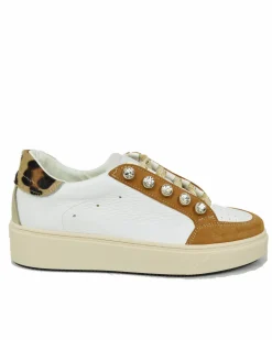 Sneakers con Bottoni Leopardate in Pelle e Camoscio Vera Pelle DIVINE
