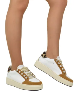 Sneakers con Bottoni Leopardate in Pelle e Camoscio Vera Pelle DIVINE