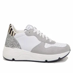 Sneakers con Glitter e Pelle Scamosciata Animalier Fondo Platform