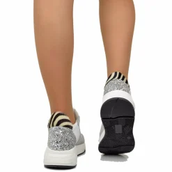 Sneakers con Glitter e Pelle Scamosciata Animalier Fondo Platform