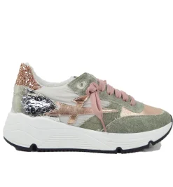 Sneakers DIVINE FOLLIE in Denim Primavera Estate Verde Rosa Glitterate