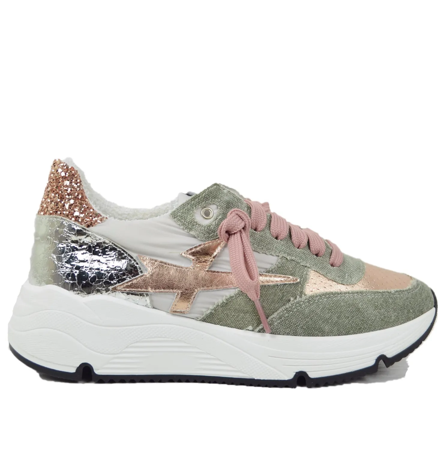 Sneakers DIVINE FOLLIE in Denim Primavera Estate Verde Rosa Glitterate
