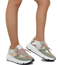Sneakers DIVINE FOLLIE in Denim Primavera Estate Verde Rosa Glitterate