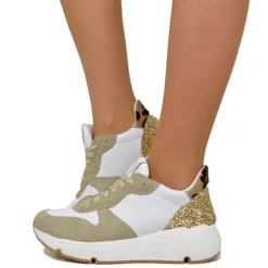 Sneakers Donna con Glitter Pelle Scamosciata animalier