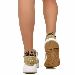 Sneakers Donna con Glitter Pelle Scamosciata animalier