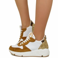 Sneakers Glitter in Pelle Scamosciata Retro Leopardato Fondo Platform