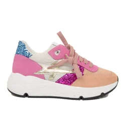 Sneakers Glitter in Pelle Scamosciata Pink Fondo Platform Morbido