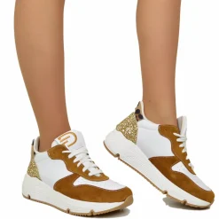Sneakers Glitter in Pelle Scamosciata Retro Leopardato Fondo Platform