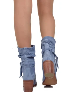 Soft Perforated Ankle Boots – Summer Suede Booties – 7 cm Heel – Denim