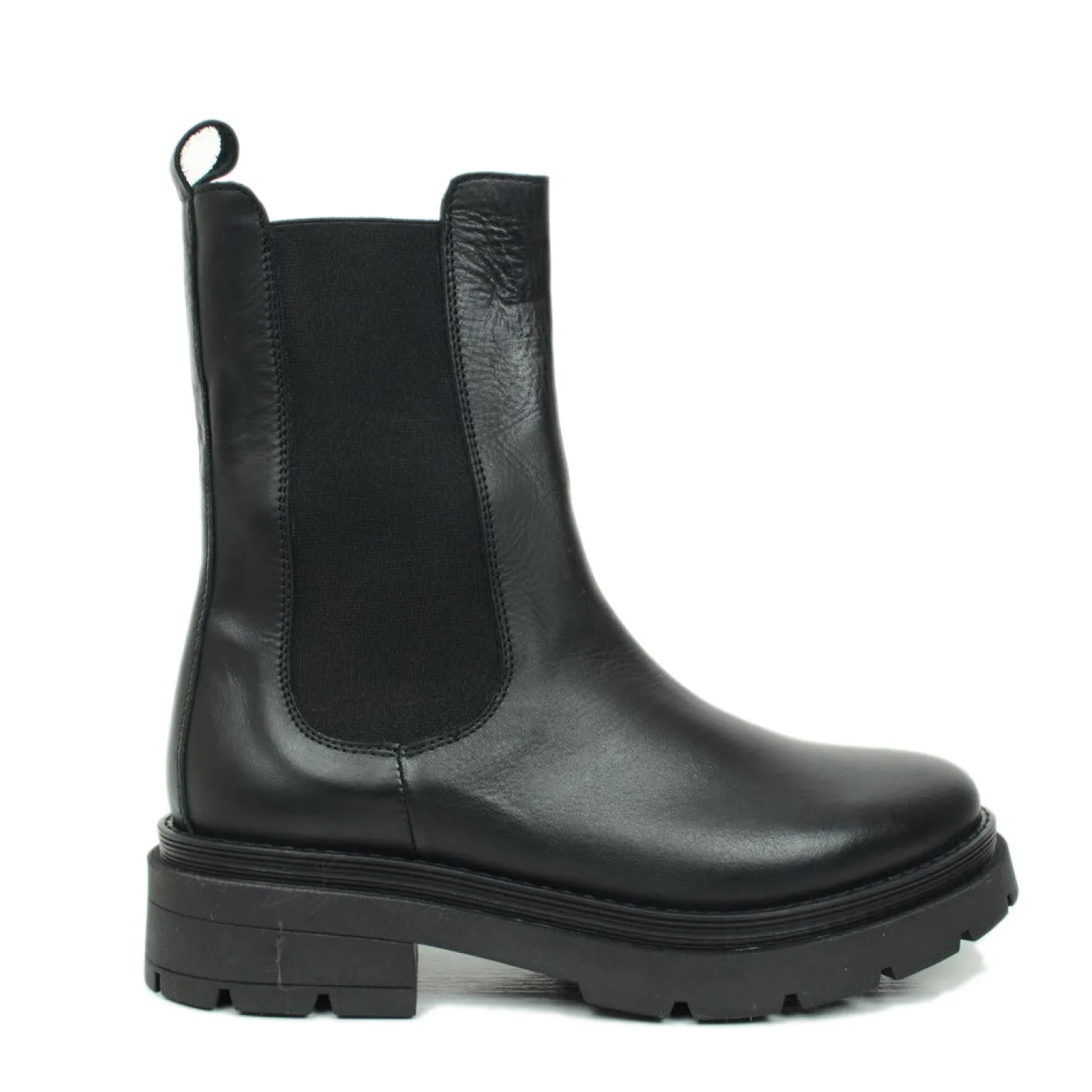 Stivaletti Beatles con Inserti Elasticizzati in Pelle Nera