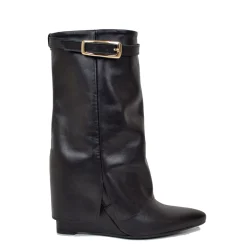 Stivaletti con Ghetta e Fibbia Dorata Zeppa Alta 9 Cm VERA PELLE