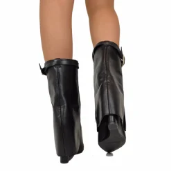 Stivaletti con Ghetta e Fibbia Dorata Zeppa Alta 9 Cm VERA PELLE