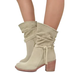 Stivaletti Donna Estivi in Pelle Beige Scamosciati Traforati