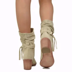 Stivaletti Donna Estivi in Pelle Beige Scamosciati Traforati