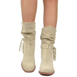 Stivaletti Donna Estivi in Pelle Beige Scamosciati Traforati