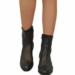 Stivaletti Donna Tacco Medio Neri Traforati con Zip Made in Italy