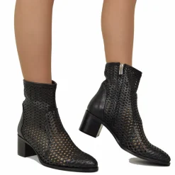 Stivaletti Donna Tacco Medio Neri Traforati con Zip Made in Italy