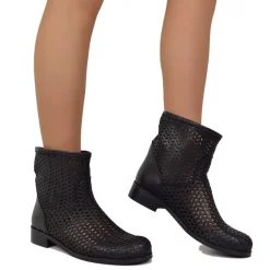 Stivaletti Donna Traforati in Pelle Neri Made in Italy